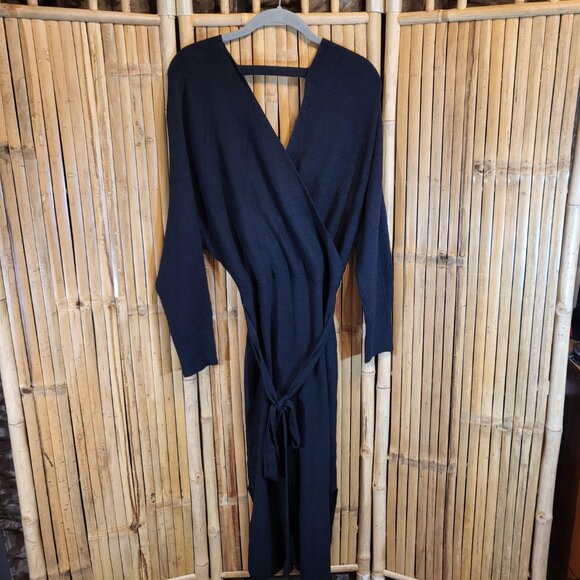 Cherfly V Neck Open Back Sweater Dress Size Medium Black NEW - Picture 4 of 8